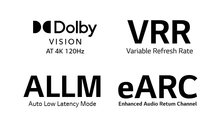 The mark of 4K Gaming up to 120fps The mark of Variable Refresh Rate The mark of Auto Low Latency Mode The mark of Enhanced Audio Return Channel