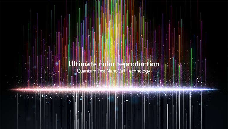 Image of light rays from Mini LED panel passing through Quantum Dot and NanoCell filters. Filters combine to make Quantum NanoCell Color Technology for more vivid colors (play the video).